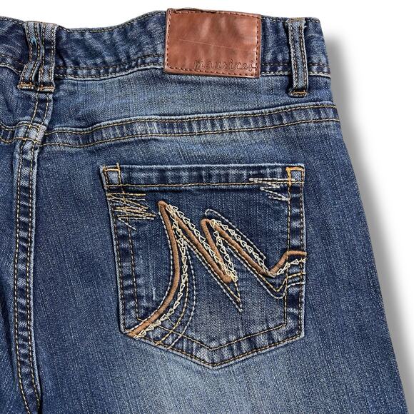 Maurices Womens Denim Blue Jeans Flare Leg Paint Distressed Medium Wash Size 7 8 - Picture 8 of 11